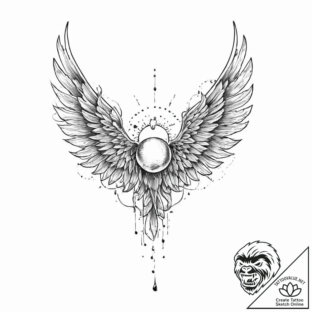 Nightfall wings beneath iron sky, tattoo flas... - tattoo sketch (№1753668019_0, 28.07.2025 02:00) — tattoovalue.net