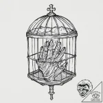 Key trapped in bone cage, tattoo flash sheet… – tattoo sketch (№1753668622_0, 28.07.2025 02:10) — tattoovalue.net