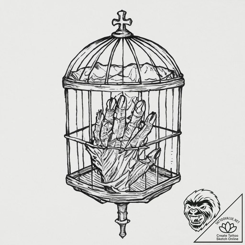 Key trapped in bone cage, tattoo flash sheet... - tattoo sketch (№1753668622_0, 28.07.2025 02:10) — tattoovalue.net