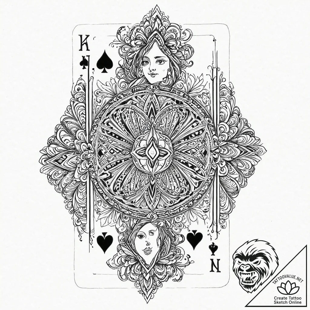 Playing card hand (e.g., a royal flush), tatt... - tattoo sketch (№1753670590_0, 28.07.2025 02:43) — tattoovalue.net