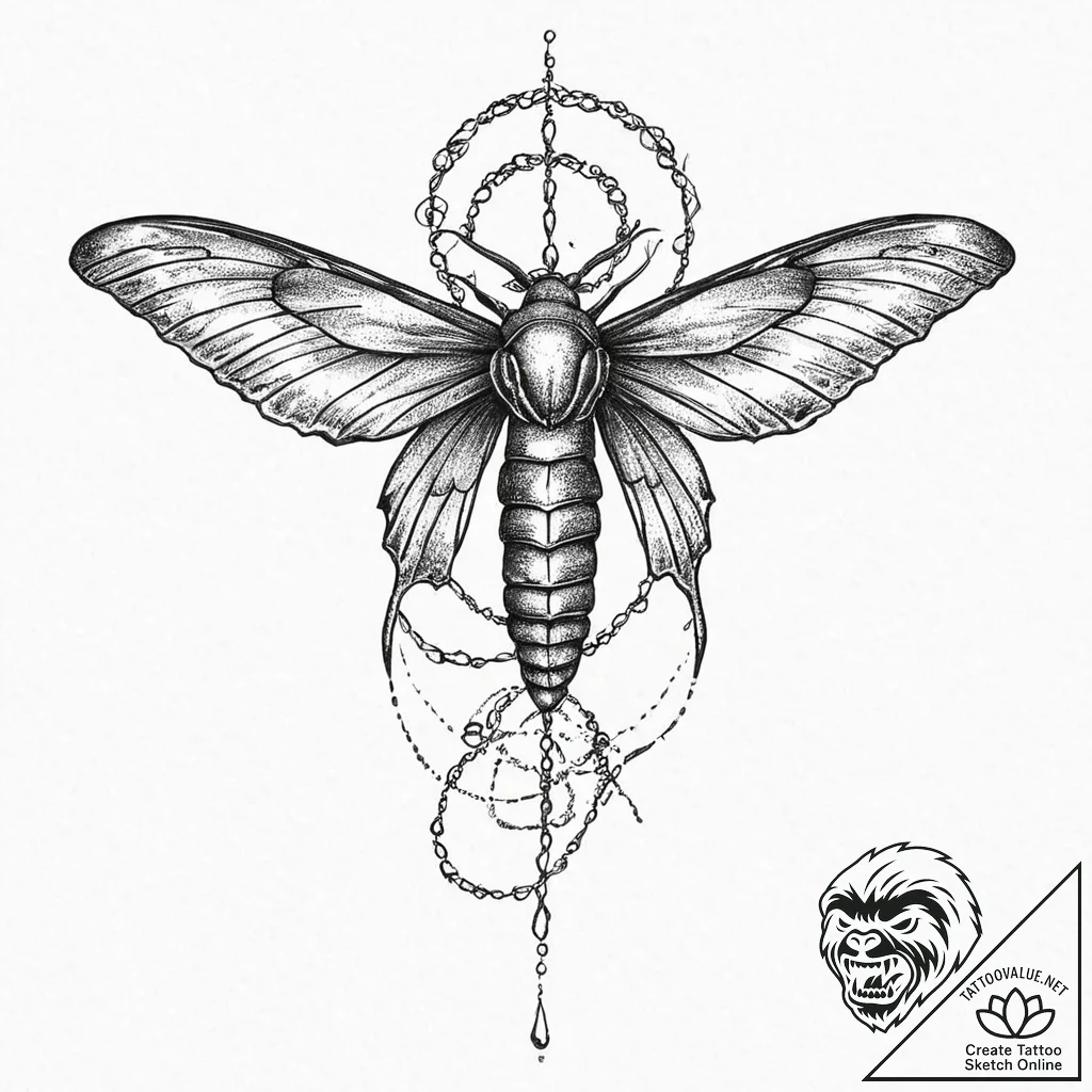 Hawk moth with skull pattern on its back, ink... - tattoo sketch (№1753670785_0, 28.07.2025 02:46) — tattoovalue.net