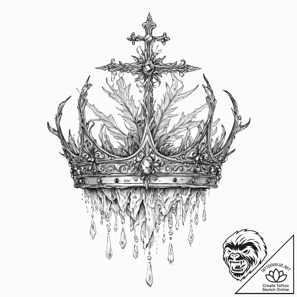 Ice crown devoured by frost, artistic tattoo... - tattoo sketch (№1753671970_0, 28.07.2025 03:06) — tattoovalue.net