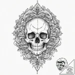 Skull in mirror, tattoo sketch design, black… – tattoo sketch (№1753672178_0, 28.07.2025 03:09) — tattoovalue.net