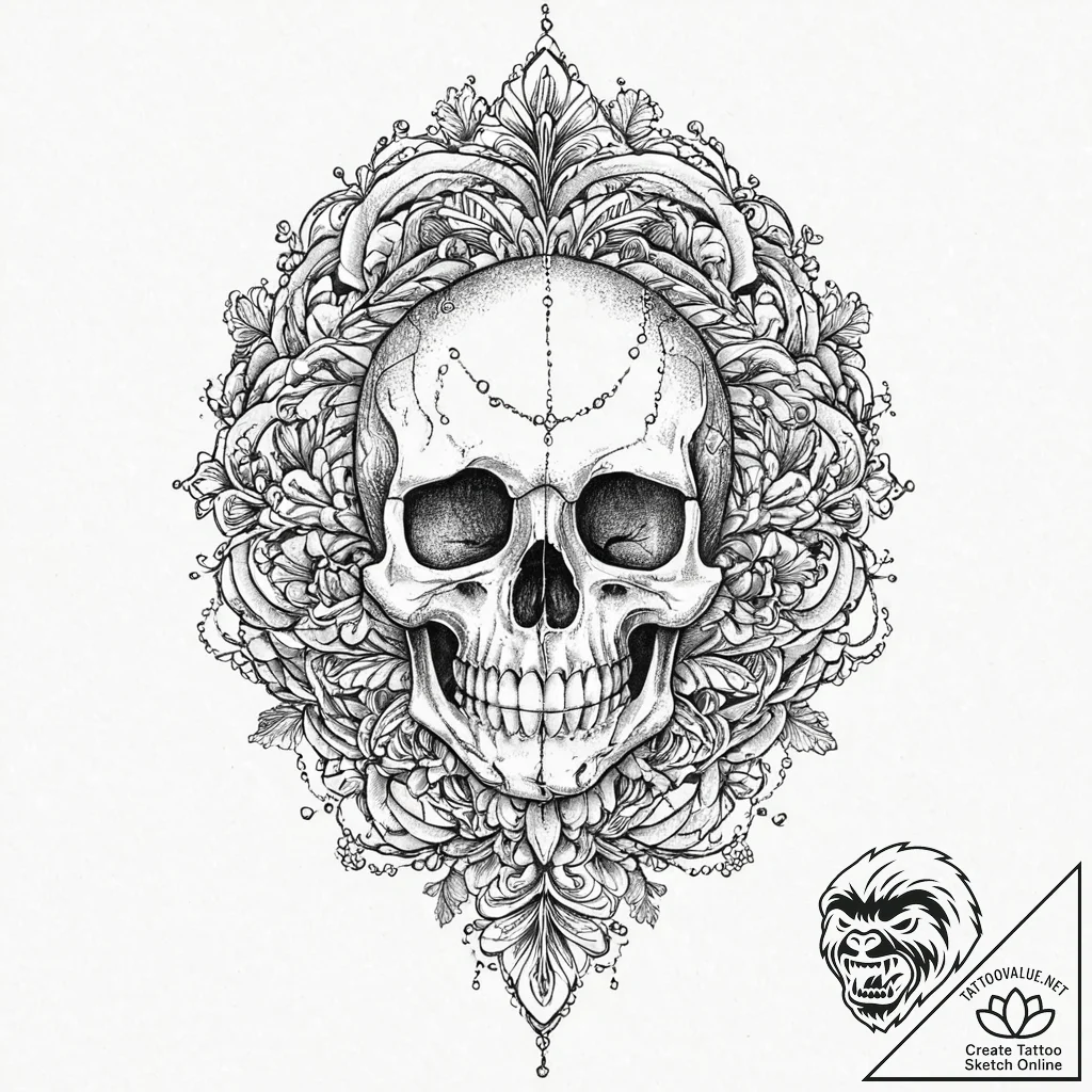 Skull in mirror, tattoo sketch design, black... - tattoo sketch (№1753672178_0, 28.07.2025 03:09) — tattoovalue.net