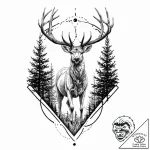 Atomic stag standing in data forest, tattoo d… – tattoo sketch (№1753672987_0, 28.07.2025 03:23) — tattoovalue.net