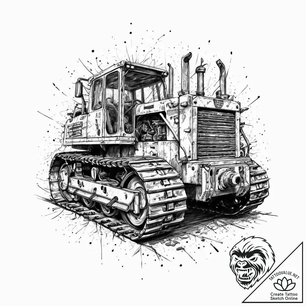 A powerful bulldozer track, heavy,, tattoo li... - tattoo sketch (№1753673573_0, 28.07.2025 03:32) — tattoovalue.net