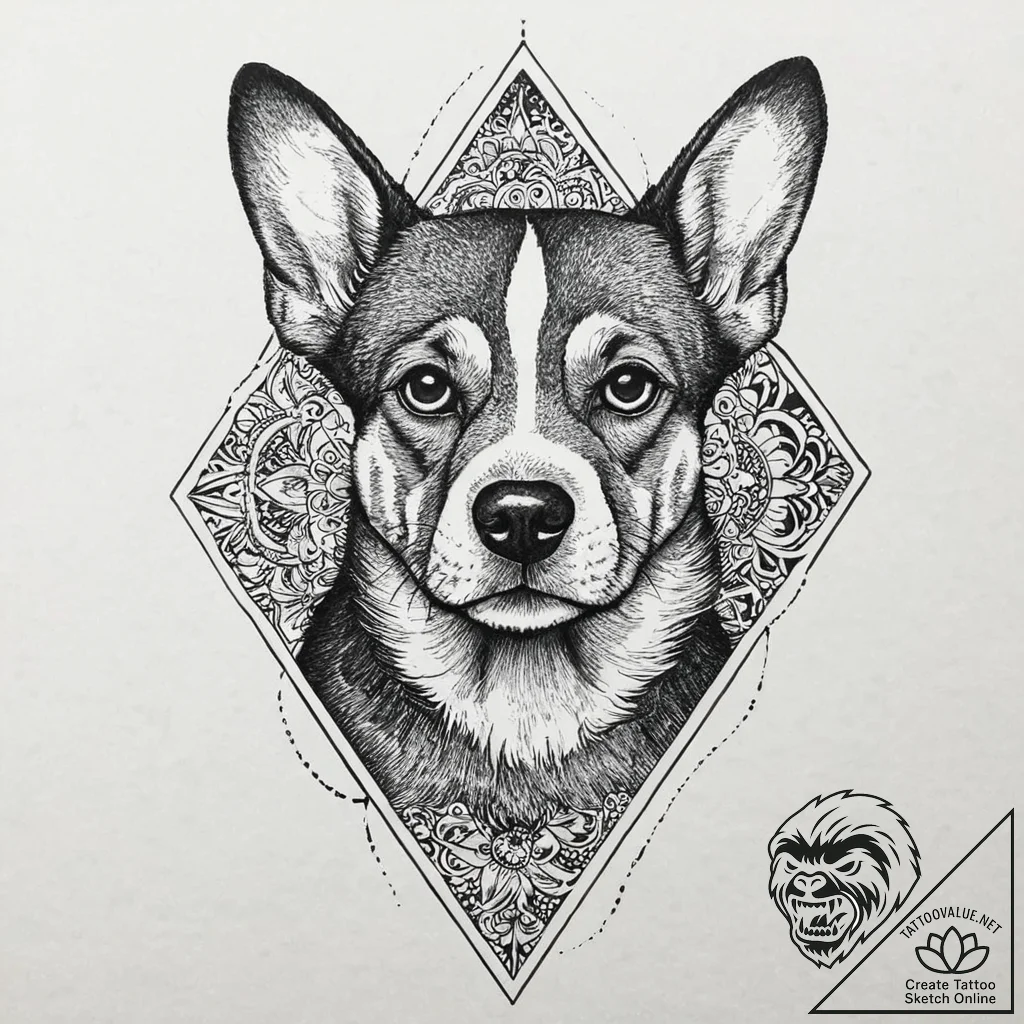 Dog, tattoo sketch design, dotwork shading, s... - tattoo sketch (№1753673956_0, 28.07.2025 03:39) — tattoovalue.net