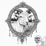 A classic bell on a goat, farm,, ink illustra… – tattoo sketch (№1753674148_0, 28.07.2025 03:42) — tattoovalue.net