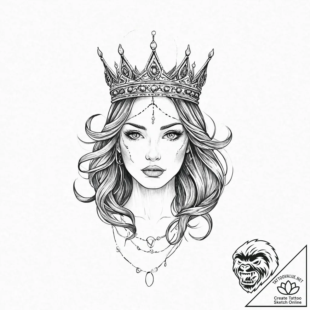 Black veil over molten crown, tattoo flash sh... - tattoo sketch (№1753674722_0, 28.07.2025 03:52) — tattoovalue.net