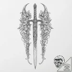 Dagger in woven bone, tattoo line art, on a c… – tattoo sketch (№1753675304_0, 28.07.2025 04:01) — tattoovalue.net