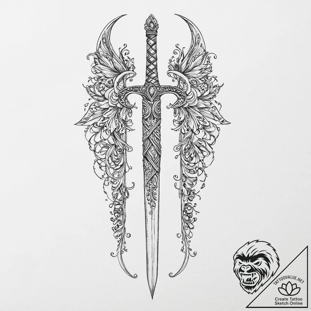 Dagger in woven bone, tattoo line art, on a c... - tattoo sketch (№1753675304_0, 28.07.2025 04:01) — tattoovalue.net