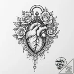 Lock made from an anatomical heart, tattoo li… – tattoo sketch (№1753675498_0, 28.07.2025 04:04) — tattoovalue.net