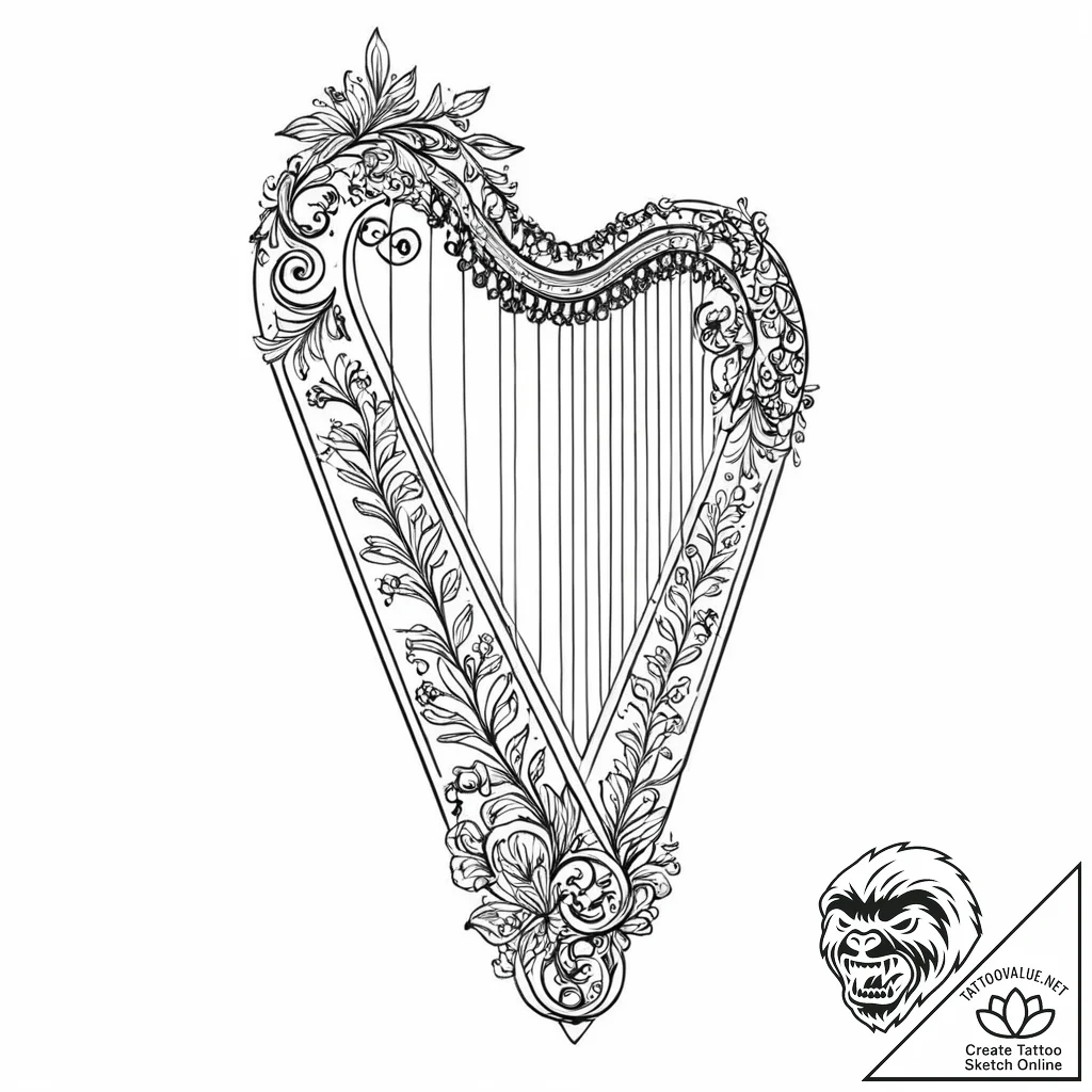 Onyx harp strings snapping, tattoo line art,... - tattoo sketch (№1753676514_0, 28.07.2025 04:21) — tattoovalue.net