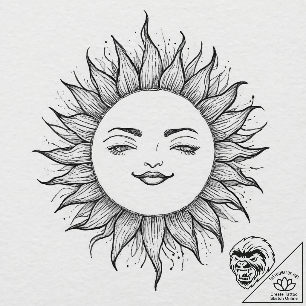 Sun, concept art for tattoo, vibrant colors,... - tattoo sketch (№1753677115_0, 28.07.2025 04:31) — tattoovalue.net