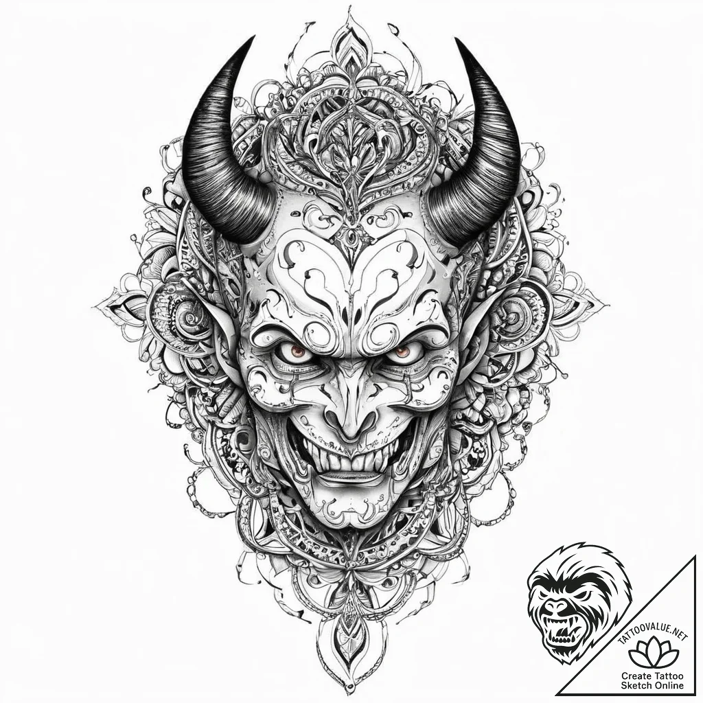 Devil, concept art for tattoo, trash polka ta... - tattoo sketch (№1753677735_0, 28.07.2025 04:42) — tattoovalue.net