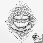 Galaxy swirling within a glass teacup, tattoo… – tattoo sketch (№1753677933_0, 28.07.2025 04:45) — tattoovalue.net