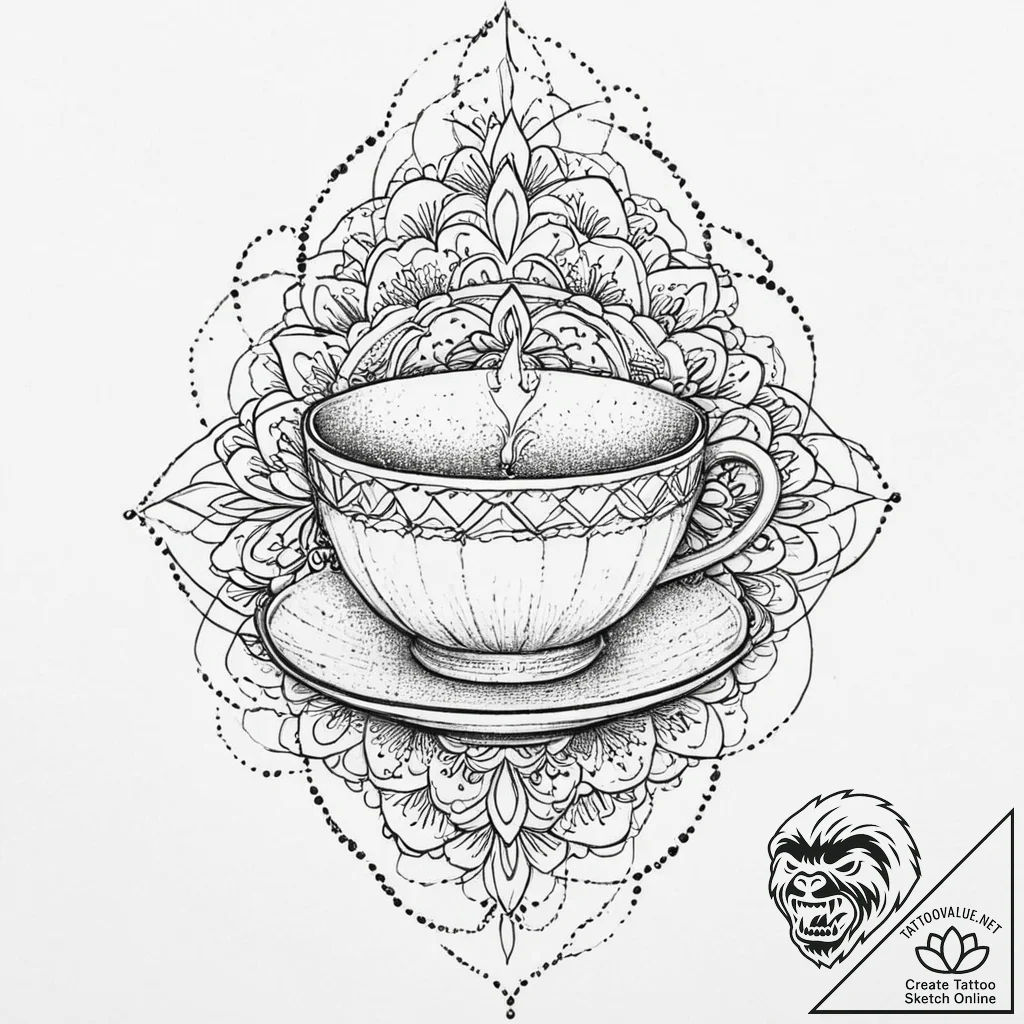 Galaxy swirling within a glass teacup, tattoo... - tattoo sketch (№1753677933_0, 28.07.2025 04:45) — tattoovalue.net