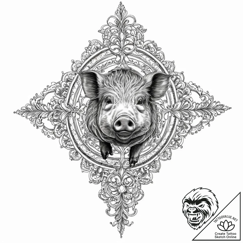 Boar, tattoo drawing outline, on a clean whit... - tattoo sketch (№1753678538_0, 28.07.2025 04:55) — tattoovalue.net