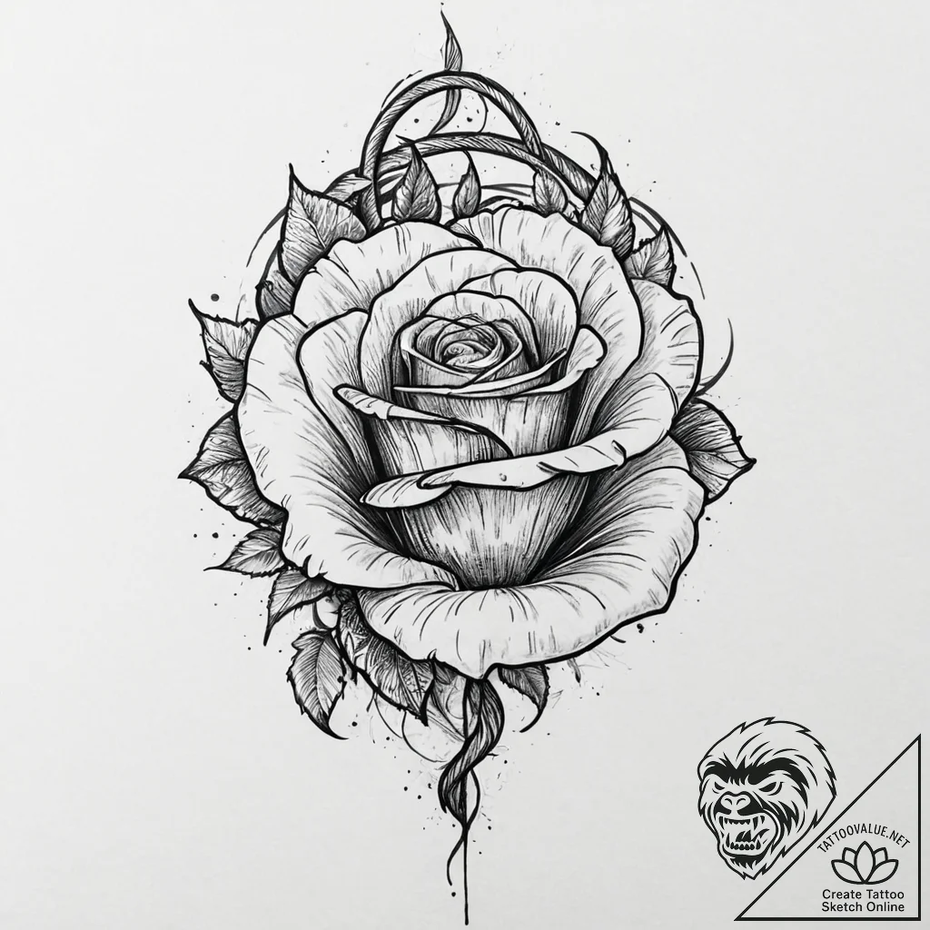 Fractured serpent within burning rose, tattoo... - tattoo sketch (№1753678954_0, 28.07.2025 05:02) — tattoovalue.net