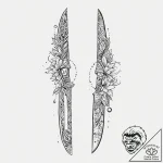 Knife forged from celestial ice, ink illustra… – tattoo sketch (№1753679151_0, 28.07.2025 05:05) — tattoovalue.net