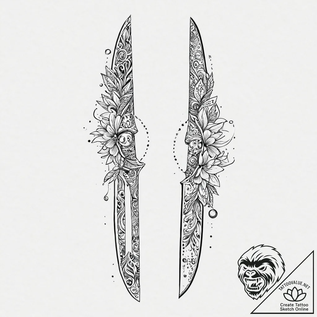 Knife forged from celestial ice, ink illustra... - tattoo sketch (№1753679151_0, 28.07.2025 05:05) — tattoovalue.net