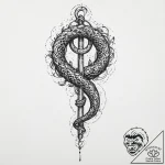 Serpent tail coiled around relic, tattoo sket… – tattoo sketch (№1753679347_0, 28.07.2025 05:09) — tattoovalue.net