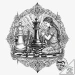 Chess king being checkmated by a ghostly hand… – tattoo sketch (№1753679542_0, 28.07.2025 05:12) — tattoovalue.net