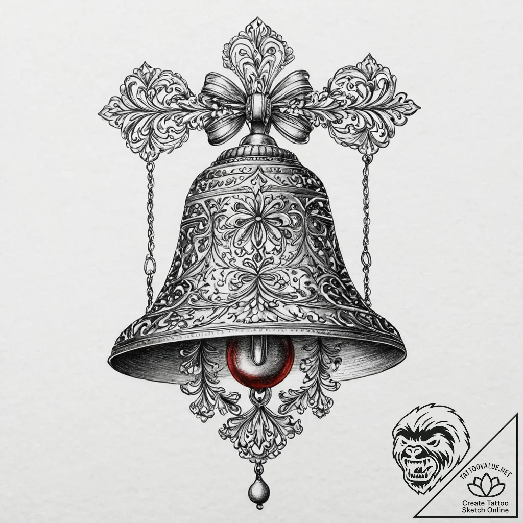 A classic bell on a collar, pet,, tattoo sket... - tattoo sketch (№1753680540_0, 28.07.2025 05:29) — tattoovalue.net