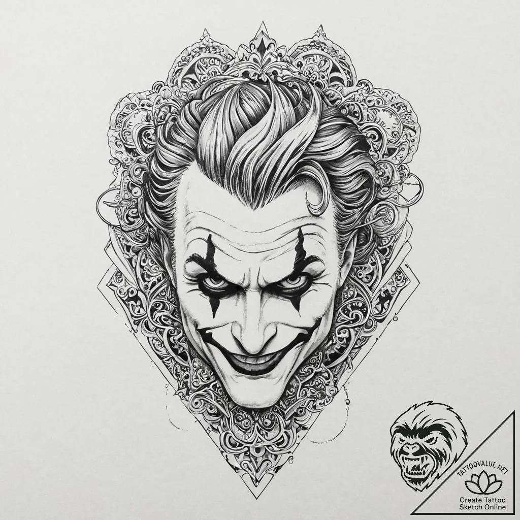 The joker's playing card, tattoo sketch desig... - tattoo sketch (№1753681532_0, 28.07.2025 05:45) — tattoovalue.net