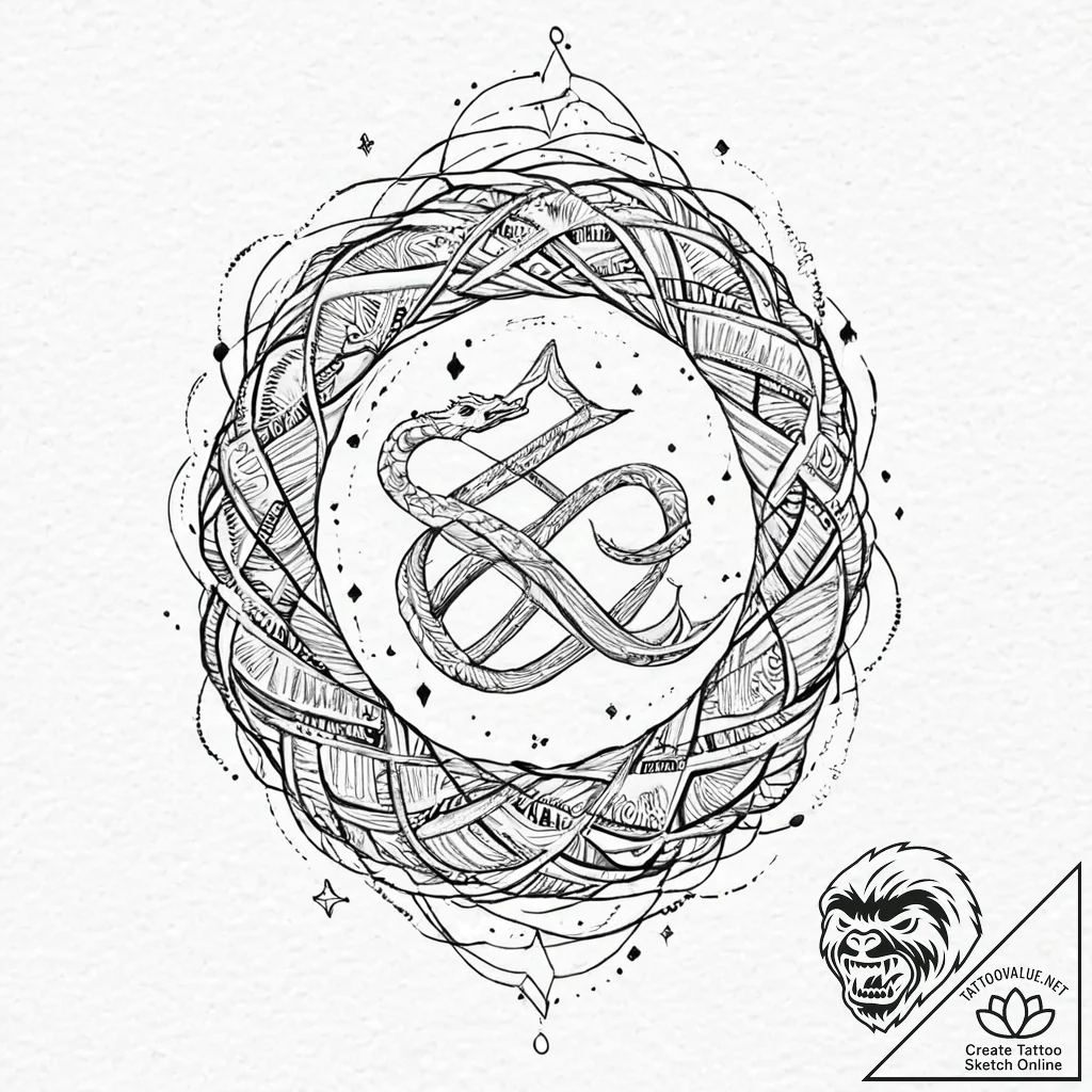 Jade serpent weaving through stars, tattoo fl... - tattoo sketch (№1753681934_0, 28.07.2025 05:52) — tattoovalue.net