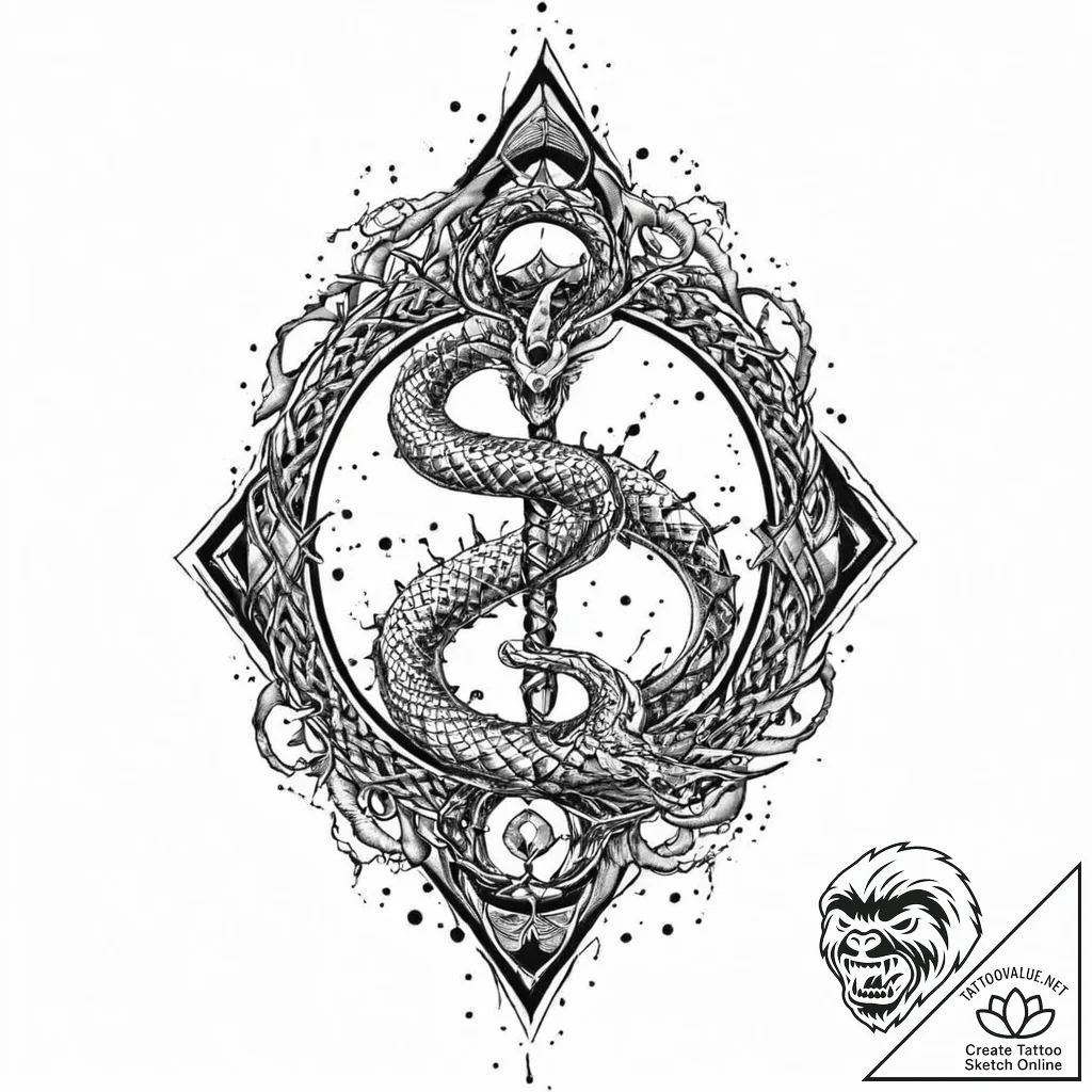 Emerald serpent in shattered spire, tattoo sk... - tattoo sketch (№1753682134_0, 28.07.2025 05:55) — tattoovalue.net