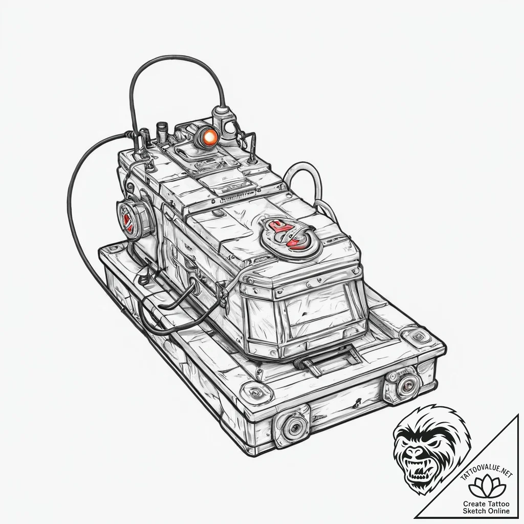 A ghostbusters ghost trap - tattoo sketch (№1753682332_0, 28.07.2025 05:58) — tattoovalue.net