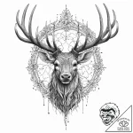 Crimson stag with molten antlers, ink illustr… – tattoo sketch (№1753682731_0, 28.07.2025 06:05) — tattoovalue.net