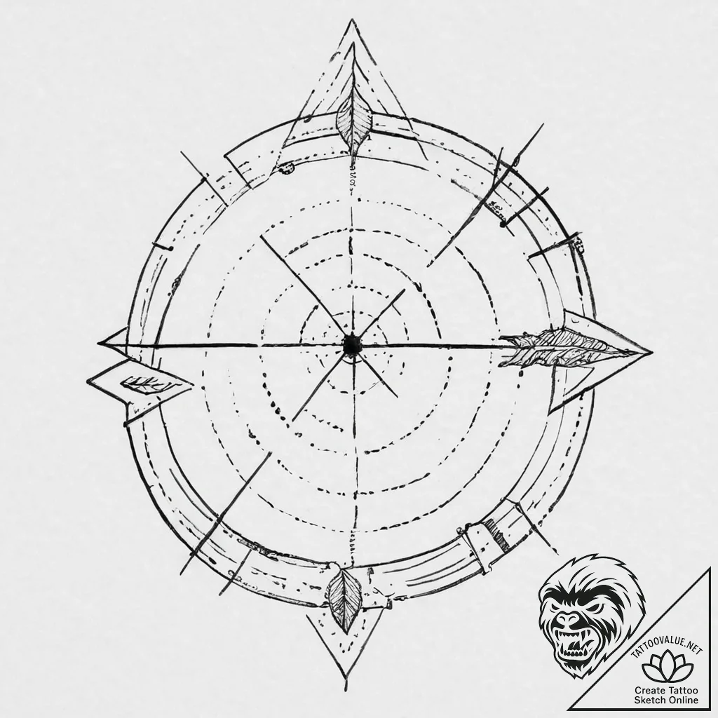 A classic bow and arrow target, precision,, t... - tattoo sketch (№1753683342_0, 28.07.2025 06:15) — tattoovalue.net