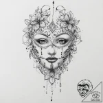Mask with hollow gaze, tattoo flash sheet des… – tattoo sketch (№1753683547_0, 28.07.2025 06:19) — tattoovalue.net