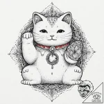 Maneki-neko (lucky cat) holding a crystal ins… – tattoo sketch (№1753683744_0, 28.07.2025 06:22) — tattoovalue.net