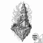 Tower of babel, unfinished and crumbling, tat… – tattoo sketch (№1753683941_0, 28.07.2025 06:25) — tattoovalue.net