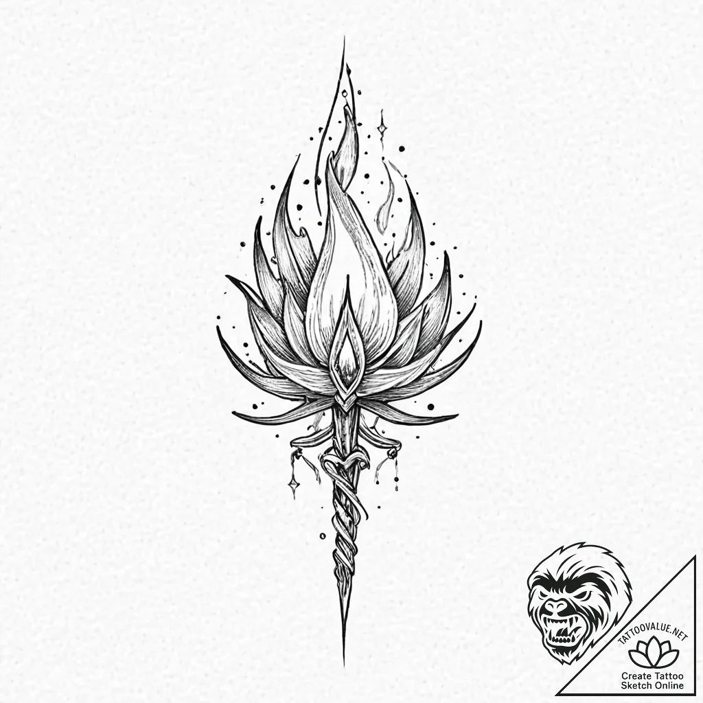 Flaming blade crowned in stars, ink illustrat... - tattoo sketch (№1753684524_0, 28.07.2025 06:35) — tattoovalue.net