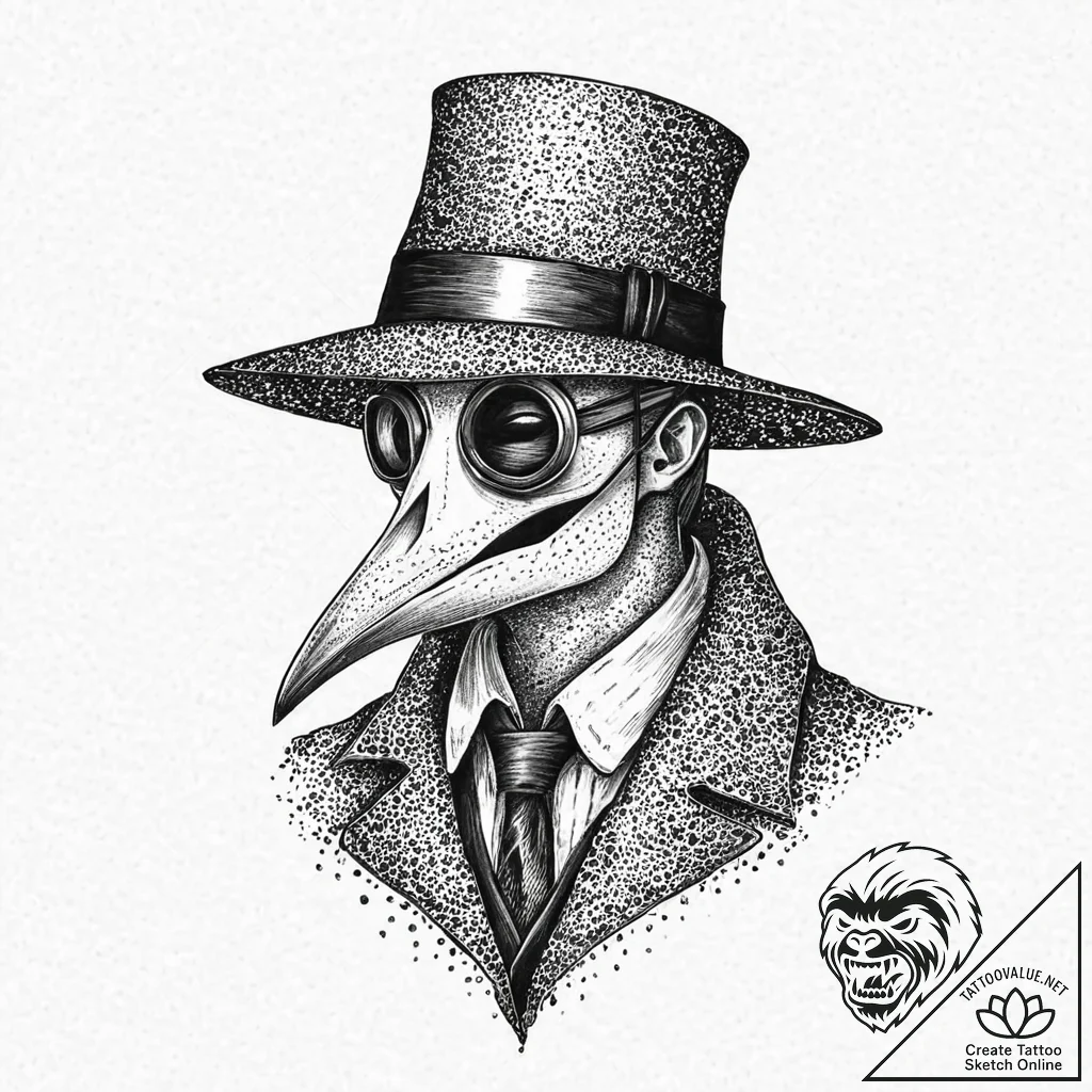 Plague doctor, concept art for tattoo, old sc... - tattoo sketch (№1753684719_0, 28.07.2025 06:38) — tattoovalue.net