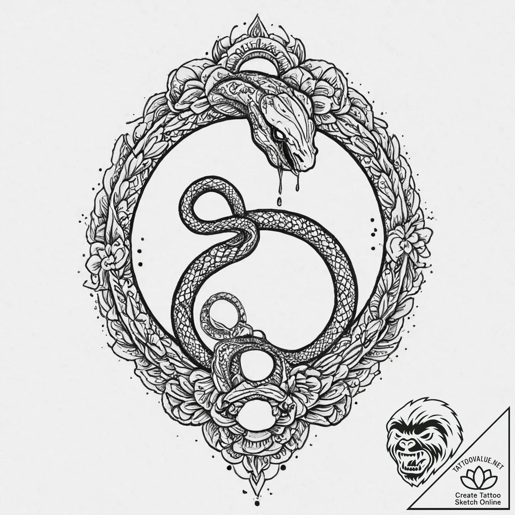Serpent mirror swallowing reflection, tattoo... - tattoo sketch (№1753685304_0, 28.07.2025 06:48) — tattoovalue.net