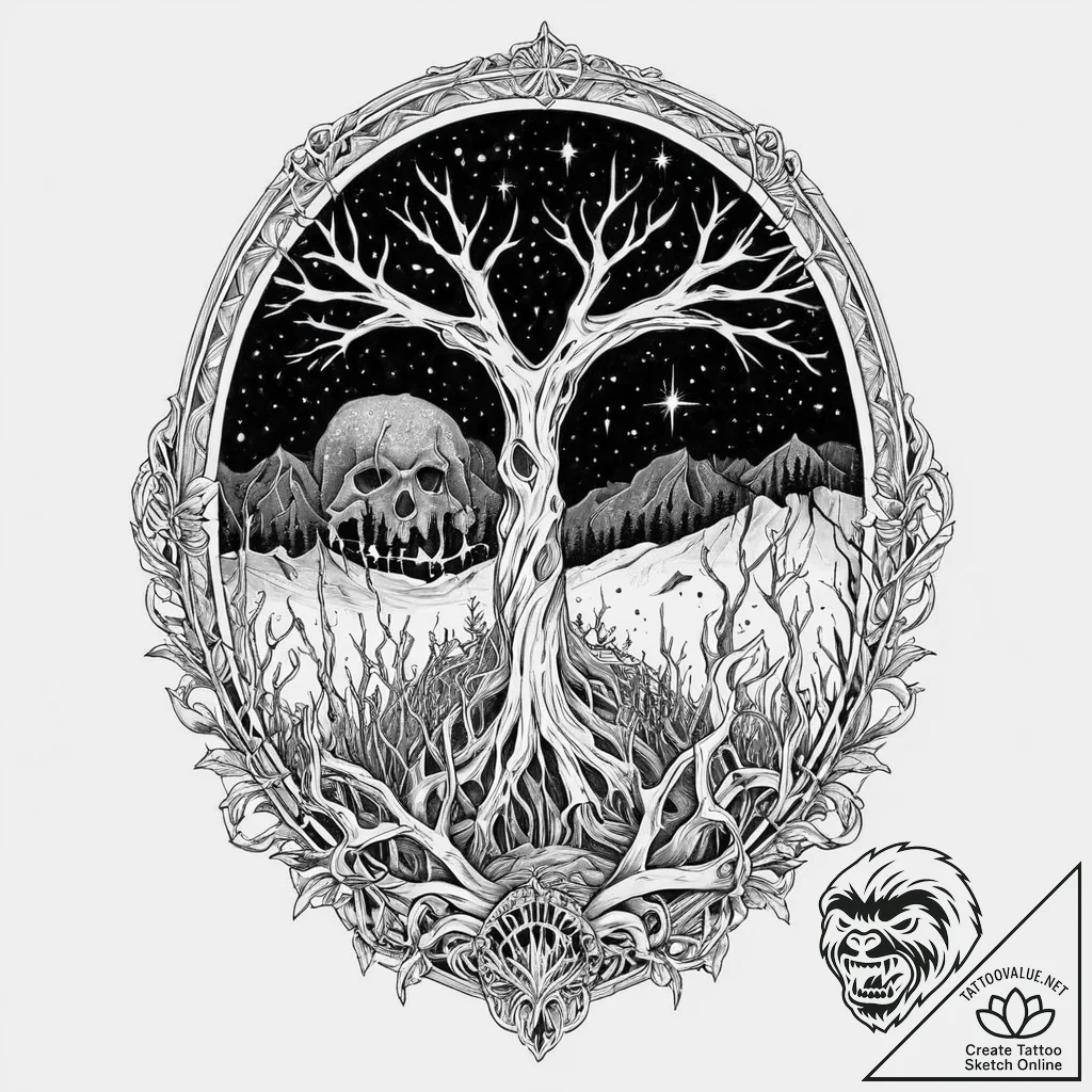 Palisade of bones beneath starlight, tattoo l... - tattoo sketch (№1753686502_0, 28.07.2025 07:08) — tattoovalue.net