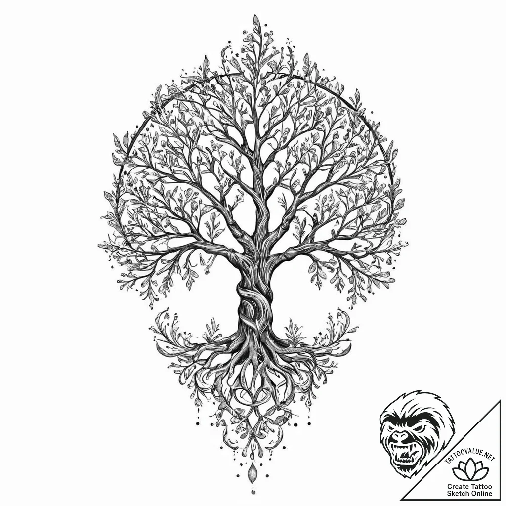 Fractured blade within spectral tree, tattoo... - tattoo sketch (№1753686711_0, 28.07.2025 07:11) — tattoovalue.net