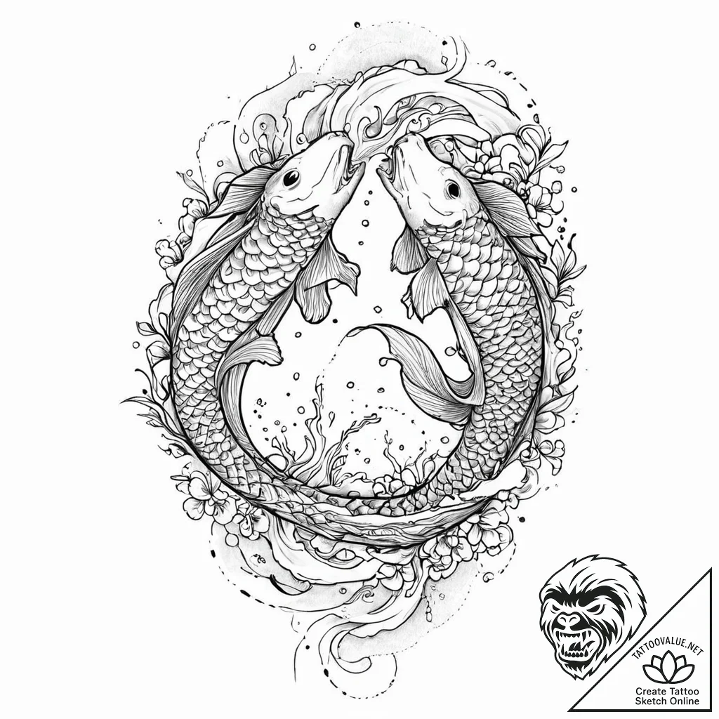Koi twins chasing each other, tattoo sketch d... - tattoo sketch (№1753687323_0, 28.07.2025 07:22) — tattoovalue.net