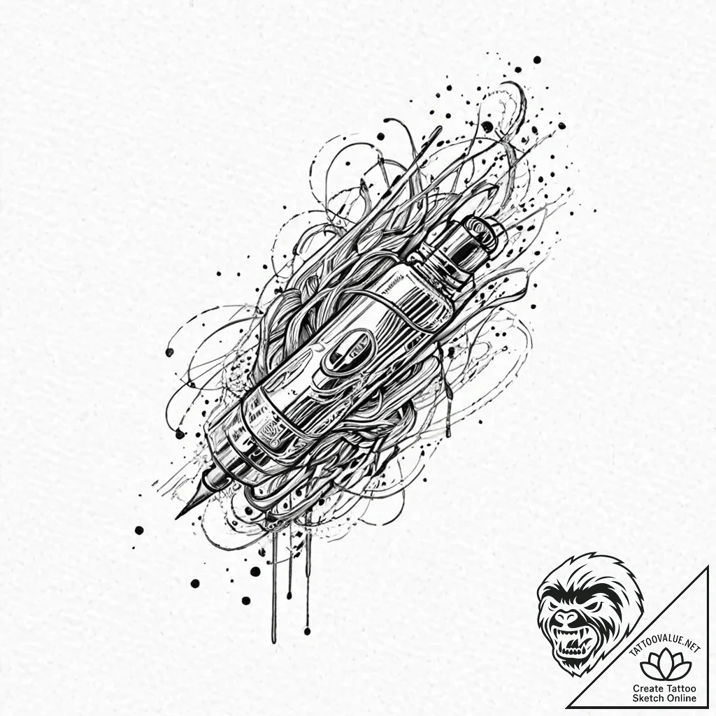 Corrupted usb stick leaking a dark, inky subs... - tattoo sketch (№1753687514_0, 28.07.2025 07:25) — tattoovalue.net