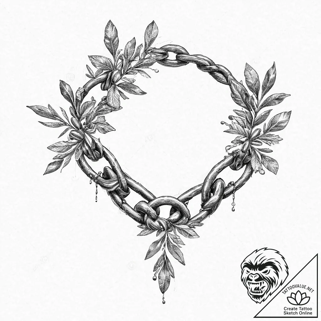 Olive branch bound in chains, artistic tattoo... - tattoo sketch (№1753688466_0, 28.07.2025 07:41) — tattoovalue.net