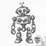 Junk-built robot holding a single, living spr… – tattoo sketch (№1753688660_0, 28.07.2025 07:44) — tattoovalue.net