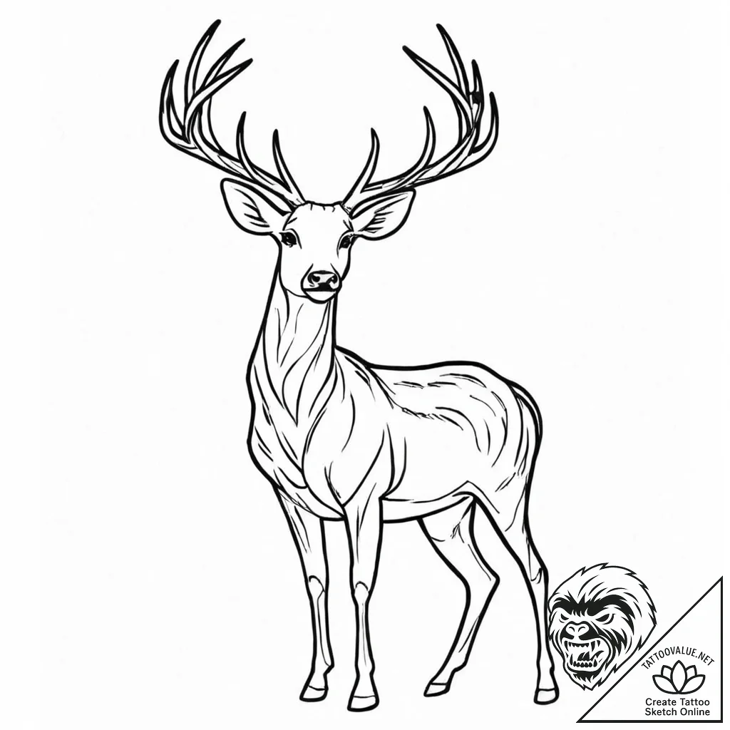 Black deer standing in mist, tattoo drawing o... - tattoo sketch (№1753689242_0, 28.07.2025 07:54) — tattoovalue.net