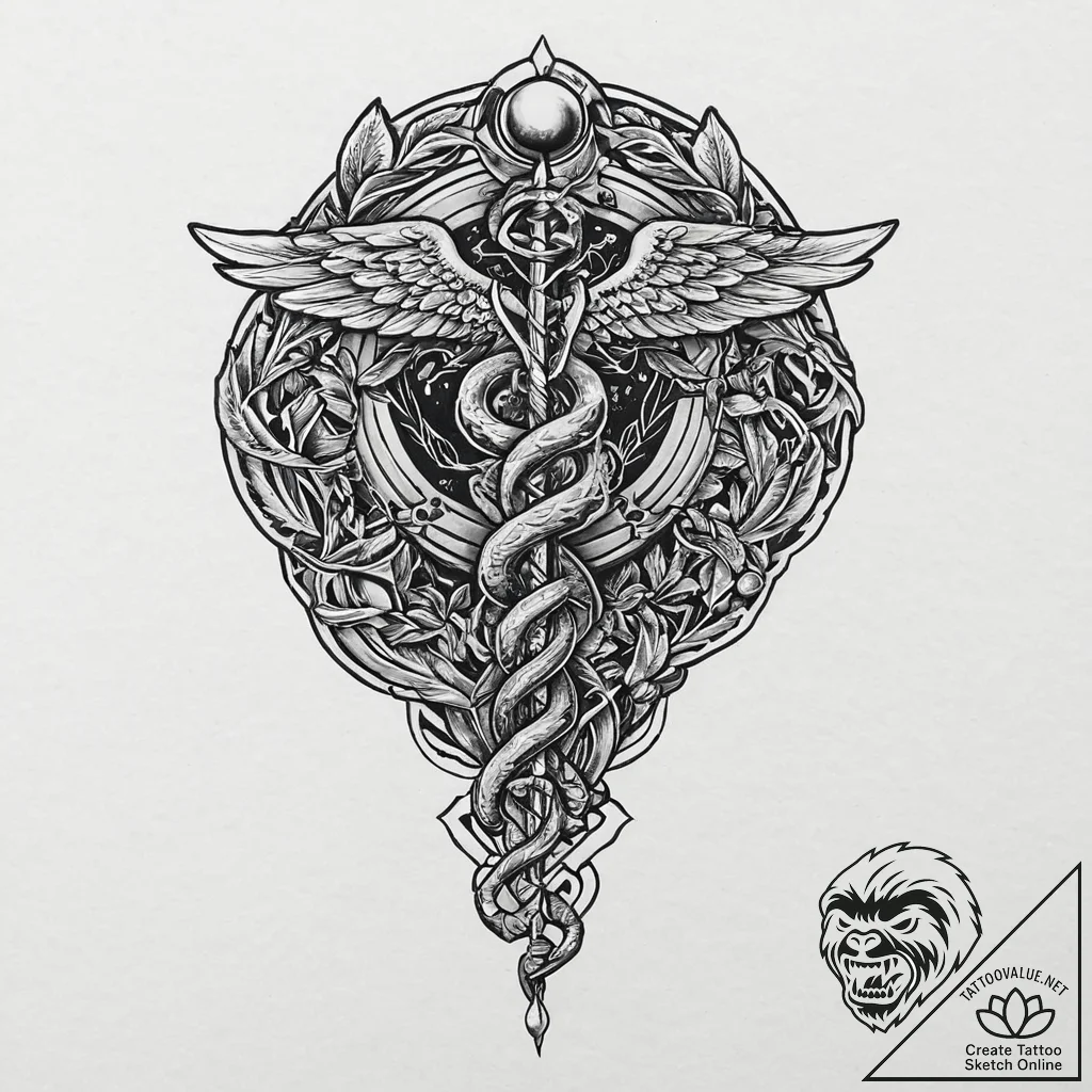 Serpent entwined around a caduceus, tattoo sk... - tattoo sketch (№1753690223_0, 28.07.2025 08:10) — tattoovalue.net