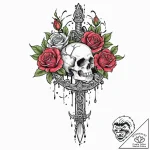 Dagger chained to spectral rose, tattoo line… – tattoo sketch (№1753690430_0, 28.07.2025 08:13) — tattoovalue.net