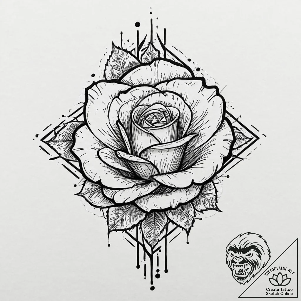 Rose quartz crystal, glowing with a soft, inn... - tattoo sketch (№1753690628_0, 28.07.2025 08:17) — tattoovalue.net